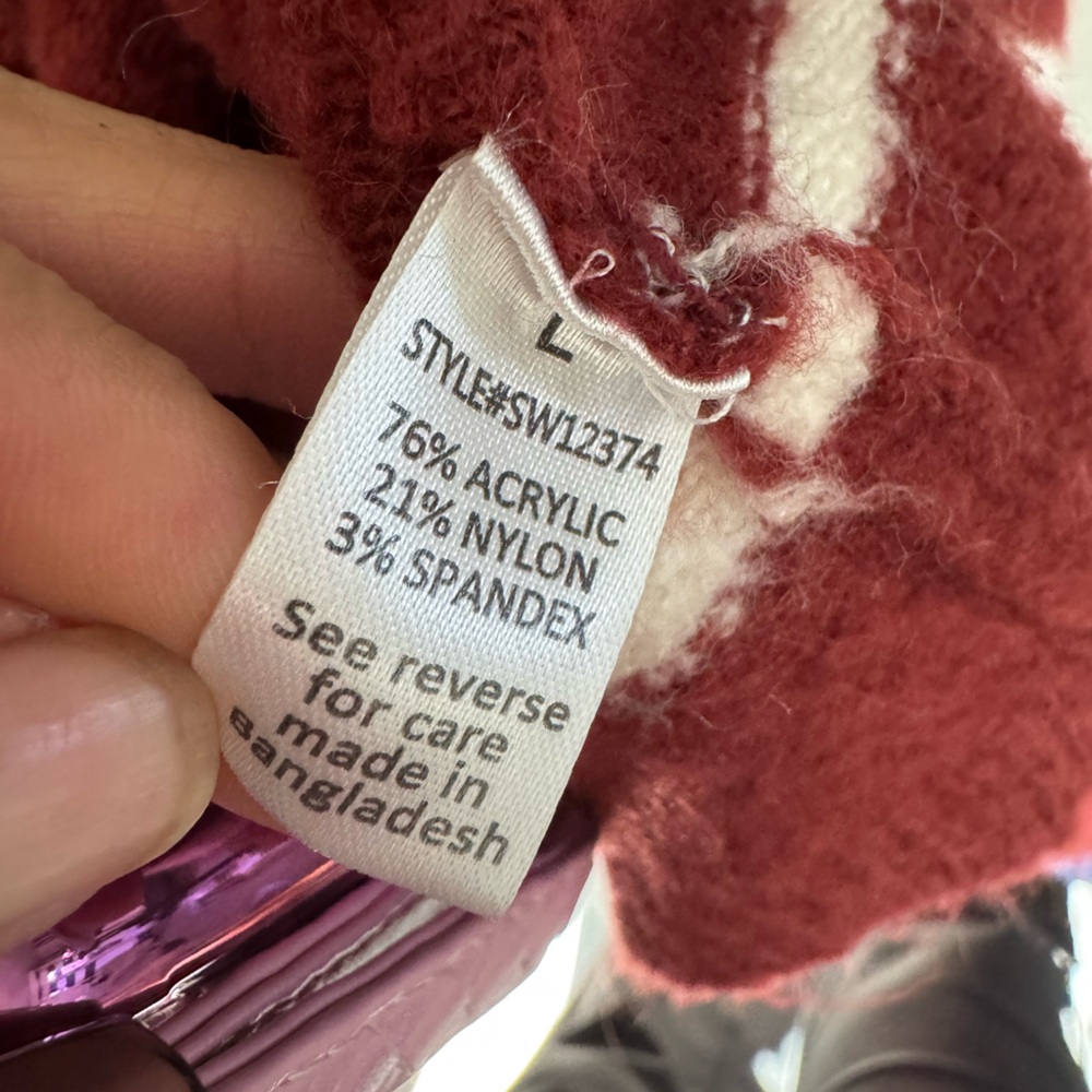 Striped Burgundy Open-Front Sweater Large - Picture 4 of 4